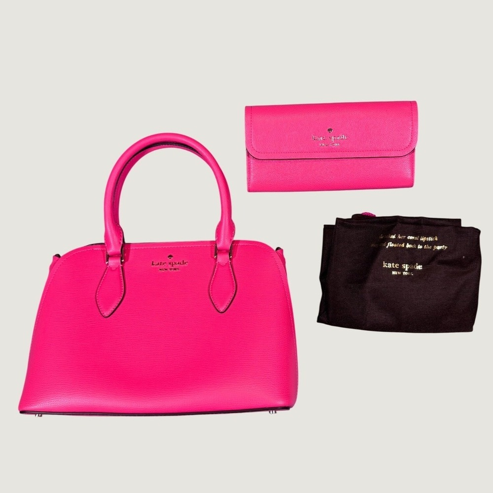 Kate Spade New York Staci Satchel and Wallet Set Pink Crossgrain Leather